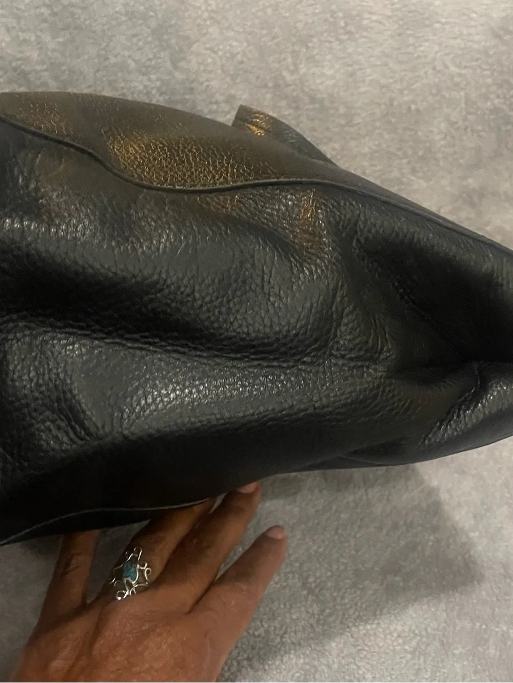 kate spade Black Pebbled Leather Shoulder Tote with Front Zip Tassel